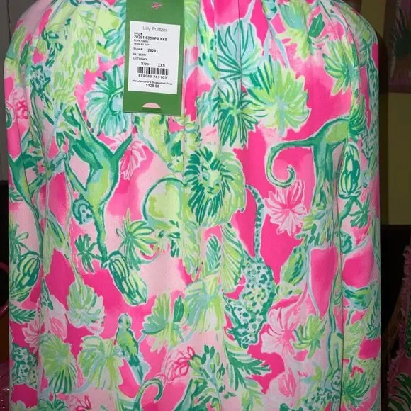 Lilly Pulitzer NWT Tensley Silk Top Raz Berry Catty Shack $128 Size XXS - Picture 12 of 14